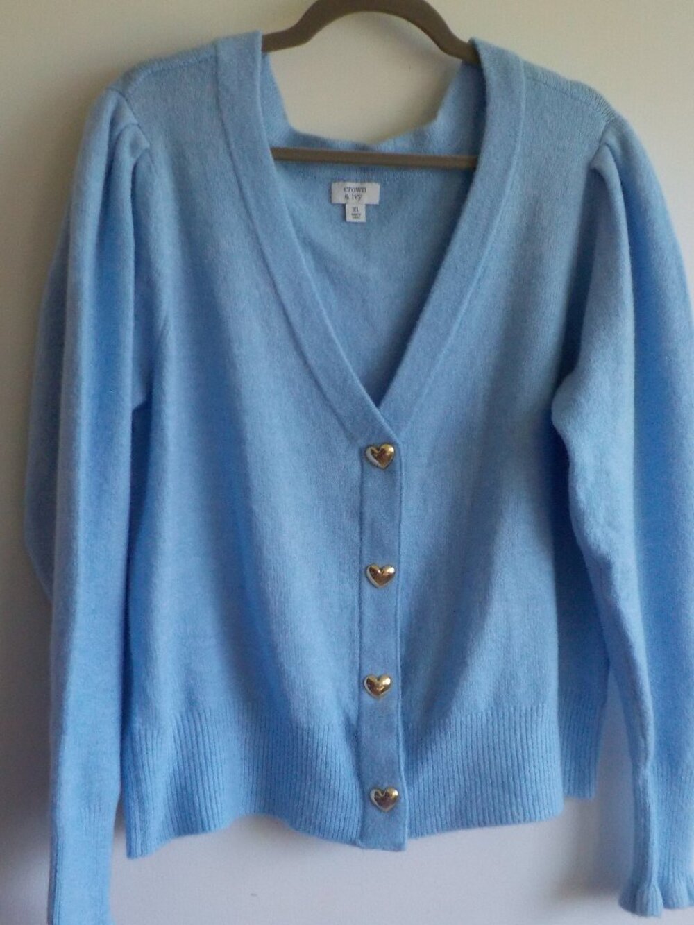 Crown & Ivy Sweater - X-Large - Blue Cardigan V-neck Button Long Sleeve (2480)